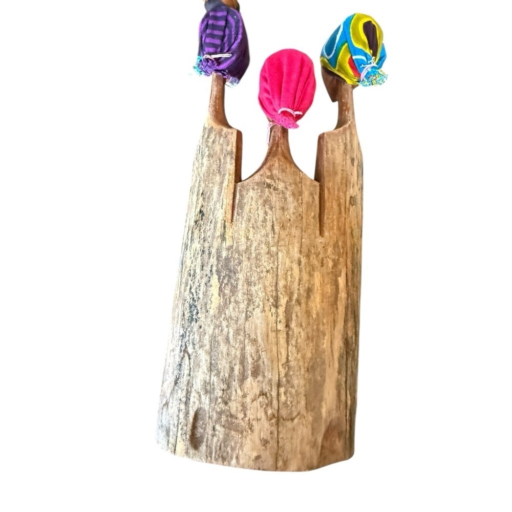 Hand Carved African Women Wood Sculpture Pencil Holder Folk Art Mozambique Style - Picture 5 of 14
